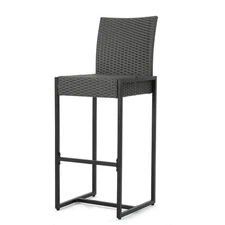Transitional Barstool Pair, Long- Polyethylene Rattan, Perfect for Outdoor