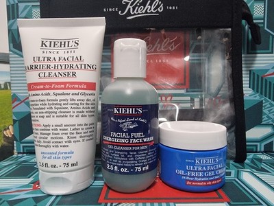 Kiehl's Men Skincare Cleanser, Facial Fuel, Oil-Free Gel Cream, Pouch 