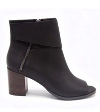 Peep Toe Burnished Black Faux Leather Ankle Bootie Womens 7.5 NWOB