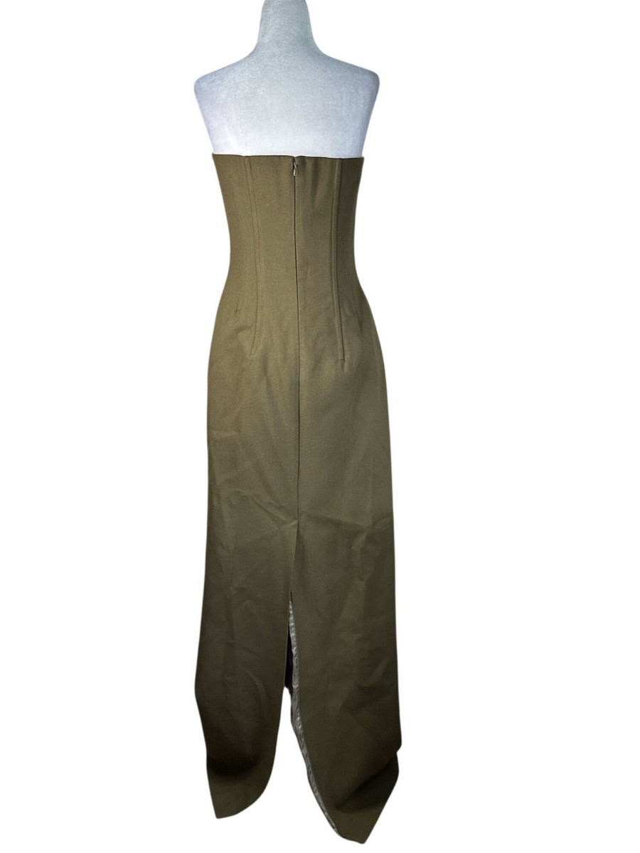 Helsa The Linear Suiting Dress in Dark Olive Medium New Womens Maxi Column  Gown | eBay