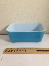 Pyrex 502-B Blue Rectangular Refrigerator Baking Loaf Dish Vintage decent finish