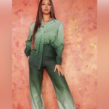 Pretty Little Thing green ombr  wide leg pants NWT