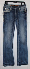 ROCK REVIVAL "BETTY " MID RISE BOOT CUT DISTRESSED EMBROIDERED JEANS SIZE 27 x33