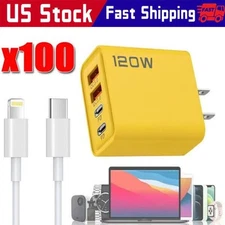 120W 4-Port USB C Fast Wall Charger Block For All Cell Phone iPad Lot