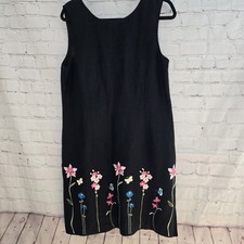 Vtg Y2k Savannah Linen Blend Whimsical butterfly Floral Embroidered Dress 12