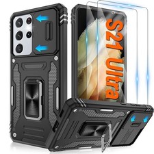 Samsung Galaxy S21 Ultra Case with 2 Pack HD Screen Protector  Kickstand, Black
