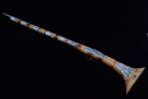 Vintage Moroccan Gun Arabic Rifle Wooden Handmade Engraved Silver Plated Decor