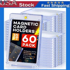 60 Pack Magnetic Trading Sports Card Holders 35pt One-Touch Hard UV Protection~