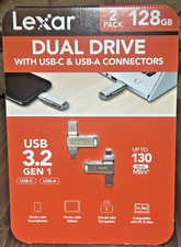 Lexar 128GB 2-in-1 Dual Flash Drive USB-C and USB-A Mac-Android- PC 2 PACK NIB
