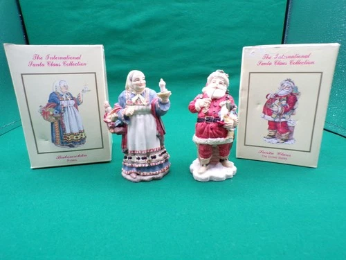 2 Vintage International Figurines Santa Claus USA, Babouschka Russia K25