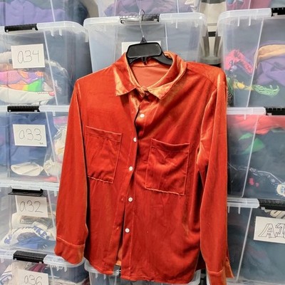 Orange Felt Button Up Shirt Shien Curve Me Polyester A262ed
