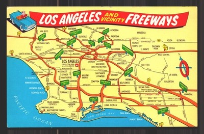 Unposted Los Angeles Vicinity Freeways Map Vtg Chrome Postcard