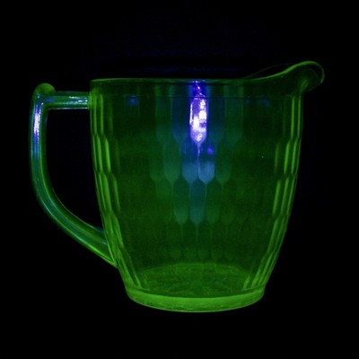 Uranium Glass Jeannette Green Hex Pattern Pitcher