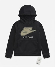 NWT Nike Kids Therma Fleece Pullover Hoodie Black Just Do It Size 7 Sweatshirt