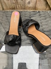 NEW PERRATTO BLACK LEATHER SLIP ON BLOCK HEELED OPEN TOE SLIP-ON MULES UK5/EU38