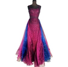 Sherri Hill Formal Prom Dress Beaded Purple Blue Sleeveless Size 4 W Train