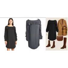 NWT  Carlisle NY "MUSE" Long Sleeve Dress Black Ruffle Shift   sz 4