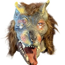 Vintage Rubie's Werewolf Mask Latex Rubber Wig Light Up Eyes New Deadstock