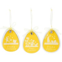 Deko-Ostereier Zum HäNgen Aus Holz - Weiß Gelb - Osterdeko FrüHling 6Er Set, 6