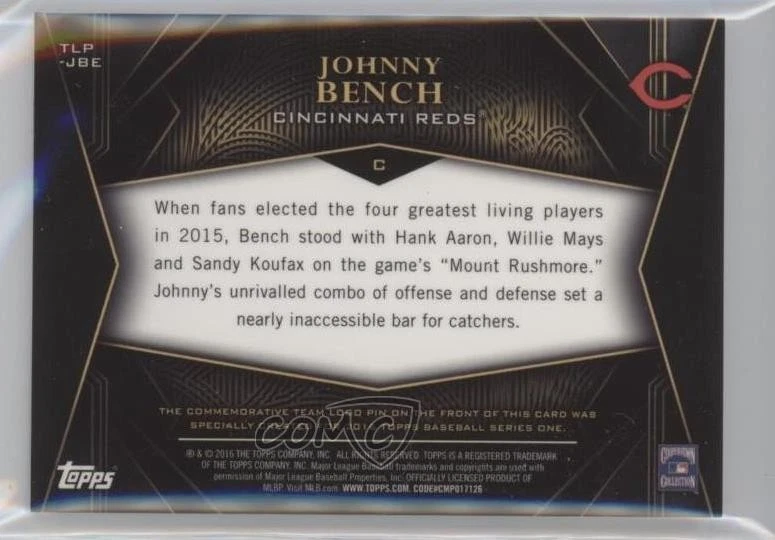 2016 Topps Team Logo Pins Series 1 Johnny Bench #TLP-JBE HOF - Image 2 of 2