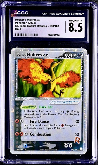 Pokémon Rocket's Moltres ex 100/109 EX Team Rocket Returns - CGC 8.5 w/Swirl 🌀