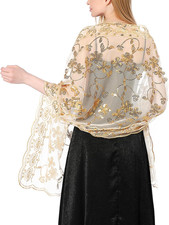 Sequin Floral Shawls and Wraps for Evening Dresses,Women sparkly Sheer Mesh Wedd