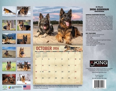 2026 German Shepherds Wall Calendar 16-Month X-Large Size 14x22