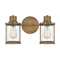 Badezimmerlampe Wand IP44 In Messing Metall Glas 38,1 Cm Breit 2-Flammig Leuchte