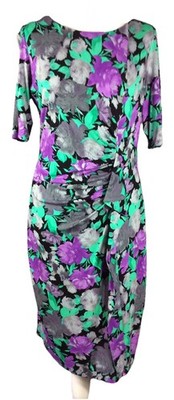 Brandneu mit Etikett £39,50 Per Una geblümt grün lila gerafft Stretch Bleistiftkleid UK 14 M3