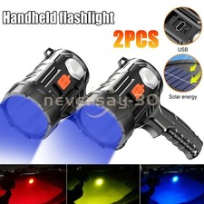 2Pcs Solar/USB Super Bright Rechargeable LED Spotlight Flashlight Searchlight
