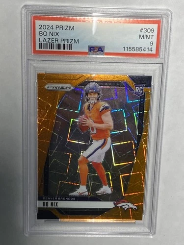 2024 Panini Prizm - Bo Nix Denver Broncos Rookie Orange Lazer Prizm #309 - PSA 9