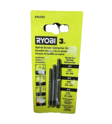 Ryobi A96302 3pc Spiral Screw Extractor Set
