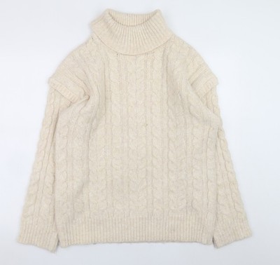 Muskatfarben Damen Beige Rollkragen Zopfmuster Pullover Größe 14