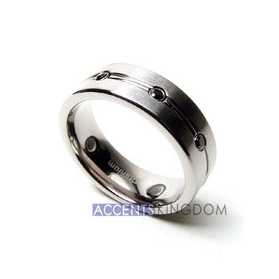 Accents Kingdom 8mm Men's Titanium Magnetic Black CZ Ring Band