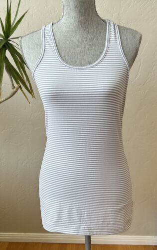 MPG Gray White Stripped Tank Top  Racerback Athletic Workout Shirt Wmns Small - Picture 1 of 9