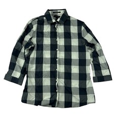Lands End Women’s No Iron Supima Plaid Button Up Blouse Size 2 Gray