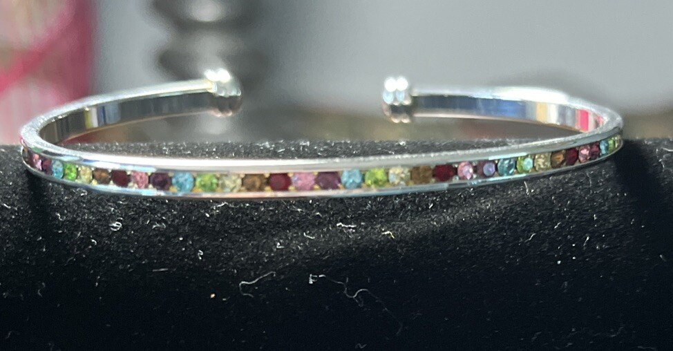 Beautiful Silver Colored Bangle Bracelet With Sto… - image 1