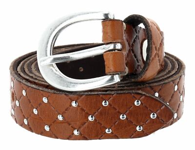b.belt Lilou Silver Leder-Nietengürtel W95 Gürtel Accessoire Cognac Neu