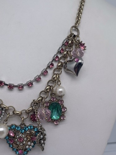 Collana Cristallo Rosa e Blu Betsy Johnson Tono Oro Cuore Appeso - Foto 3 di 7