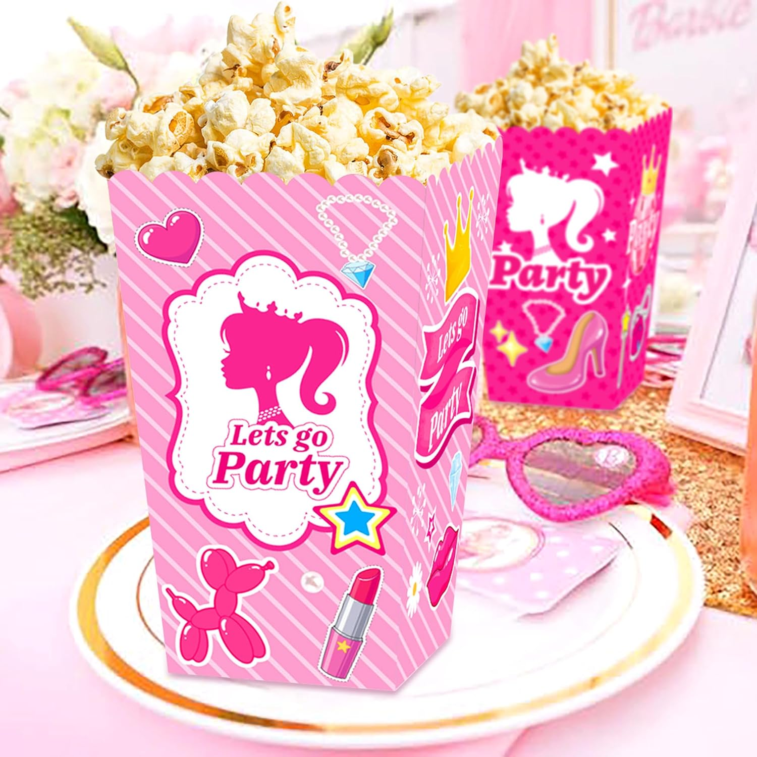 12 PCS Hot Pink Popcorn Boxes Pink Candy Boxes Let'S Go Party Gift Box ...