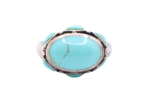 Sterling Silver 925 Oval Turquoise Vintage Dome R… - image 1