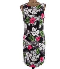 IN STUDIO Dress 10 Black Pink Floral Print Sleeveless Sheath Zip Business Casual
