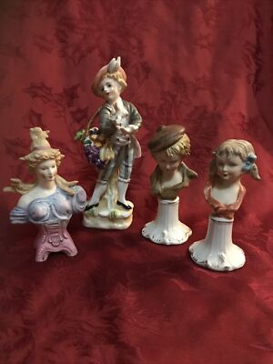  Vintage Figurine Lot Japan Ardalt Lego Busts Boy W/ Fruit