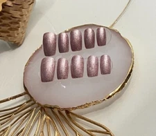 Glitter Pink-violet Hand Painted Nail Fake False Glue on nails