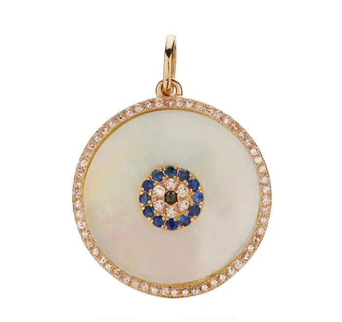 Hermoso Colgante Disco Diamante Madreperla Zafiro Azul Espinela Negra Dije Foto 2 de 2