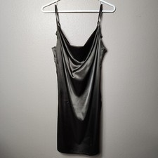 Shein Womens Olive Satin Drapeneck Knee Length Slip Dress-Size M