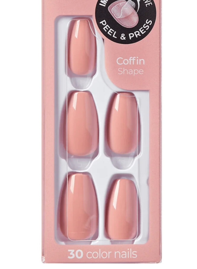 KISS IMPRESS COLOR PRESS-ON NAILS ONESTEP GEL MANICURE MEDIUM COFFIN SUMPTUOUS
