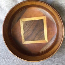 Vintage Hand Turned Wood Marquetry Bowl