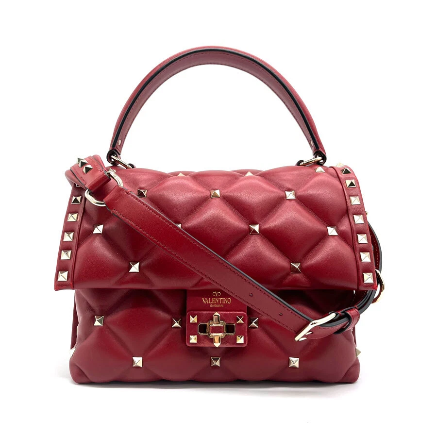 Auth Valentino Garavani Candy Studs Handbag Shoulder Bag Red Gold Leather z0231