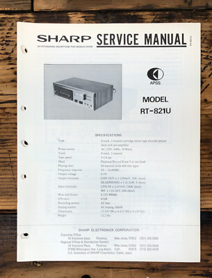 Sharp RT-821U RT-821 Cassette Service Manual *Original*